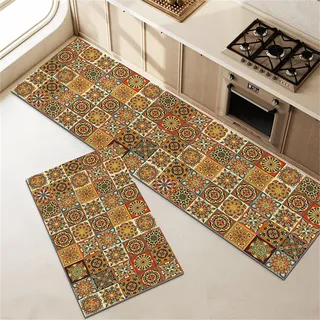 Highdi Küche Teppich, Mandala-Puzzle Waschbar rutschfest rutschfest Küchenläufer, Absorbierend Kieselgur Läufer Flur Teppich, Schnelltrocknend Küchenteppich für Flur, Küche (Mandala 2,60x180cm)