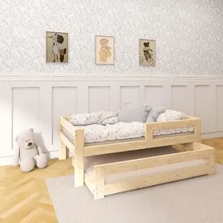 Need Sleep Ausziehbett Kinder Bett Mit Ausziehbarem Gästebett Ausziehbares Bett 180x90 / 160x80 Kinderbett Für 2 Kinder Jugendbett Tagesbett Ausziehbar Funktionsbett aus Holz