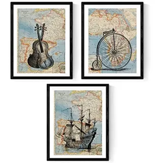 POSTER Set Mit 3 Vintage Weltkarten A4 Rahmenlos