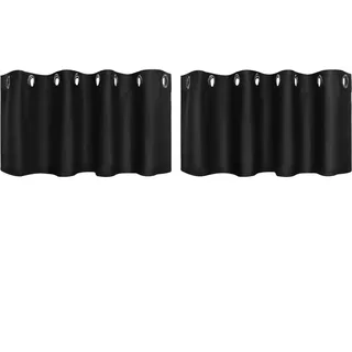 PiccoCasa 2er Set Gardine für Küche Polyester Scheibengardine Kurzgardine Blickdicht Kleine Gardine Schwarz 46H x 132B cm