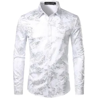 PARKLEES Herren Luxus Paisley Gemustert Golden Glänzend Slim Fit Freizeithemd - S