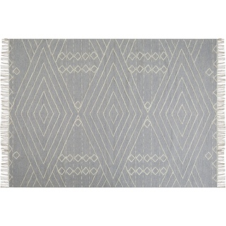 Beliani, Teppich, Teppich Baumwolle grau / weiß 160 x 230 cm geometrisches Muster Kurzflor KHENIFRA (160 x 230 cm)