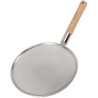 Feinmaschiger Schaumlöffel mit Holzgriff, Großes Sieb aus Edelstahl 304 mit Sieb und Nudellöffel mit Holzgriff Zum Kochen und Braten (30 cm Durchmesser)