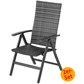 SOLAX-SUNSHINE 2er Set Geflecht-Klappsessel "Genua", Grau-Anthrazit