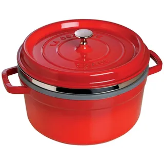 Staub Cocotte 26 cm rund kirschrot mit Dämpfeinsatz