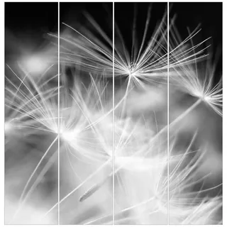 Bilderdepot24 Schiebegardine modern Flächenvorhang blickdicht Pusteblumen (4 St), halbtransparent, Wohnzimmer große Flächengardine lichtdurchlässig als Klemm-System schwarz 240 cm x 250 cm