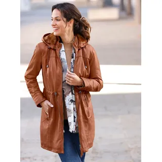 Lederjacke MAINPOL, Damen, Gr. 54, braun (cognac), 100% Lammnappaleder, Pelzimitat:100% Polyester, unifarben, Jacken
