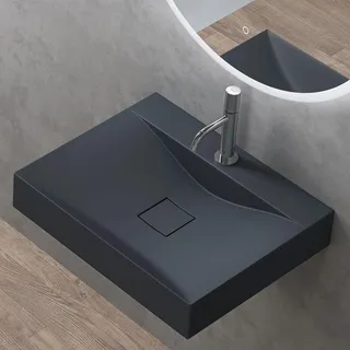 doporro Waschbecken Aufsatzwaschbecken Hängewaschbecken 60x48x10cm Matt Anthrazit Mineralguss Waschtisch Waschplatz Colossum810