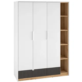 ml meble Marmex Torino 01 Kleiderschrank 138x196x53 dreitürig mit offenem Regal, Mehrzweckschrank gefräst, großer Jugendkleiderschrank, Kinderkleiderschrank Eiche weiß/Castello/Graphit für Zimmer