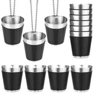 12 Stück 30ml Schnapsgläser Edelstahl Schwarz Schnapsglas Kette, Wiederverwendbare Schnapsbecher Partys, Shotgläser Metall Becher zum Umhängen für Hochzeitsfeiern Karneval Junggesellenabschiede