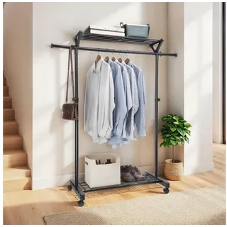 IDIMEX Garderobenständer VIDA, Kleiderständer mit Rollen und Schuhablage, mobile Garderobe schwarz schwarz