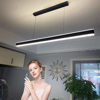 WERSVG Einfache LED Hängeleuchte Esstisch Pendelleuchte linear Design Höhenverstellbar Kronleuchter Schwarz Dimmbar Moderne Hänge lampe, für büro Esszimmer Wohnzimmer Arbeitszimmer L150cm
