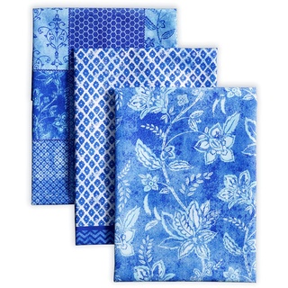 Maison d' Hermine Küchenhandtuch, 100% Baumwolle Set von 3, 50 cm x 70 cm Küchenhandtücher Tischgeschirrtücher zum Muttertagsgeschenke, Buffetpartys und Hochzeiten, Indigo Love – Frühling/Sommer