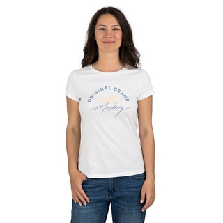 MUSTANG T-Shirt Damen Logo Printshirt Alexia C Logo Slim Fit (1-tlg) Basic Kurzarm Tee Shirt mit Rundhalsausschnitt aus 100% Baumwolle weiß L