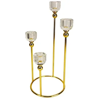 Online-Fuchs Kerzenständer für 4 Stabkerzen - moderner Kerzenhalter aus Metall & Glas (bis 31 cm groß, Silber oder Gold), Perfekt als Adventskranz - Dekoration Herbst, Winter & Weihnachten goldfarben