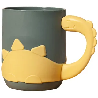 ohfruit 450 ml Mundspülbecher mit Griff PP Material Unzerbrechlicher Zahnputzbecher Breiter Mund Mundwasser Bürsten Zähne Aufbewahrungsbecher Cartoon Dinosaurier Zahnputzbecher für Kinder Gelb