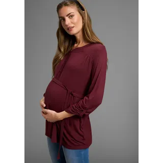 NEUN MONATE Umstandsshirt Jersey-Bluse mit Bindegürtel Viskose Umstands-Bluse praktisch für Schwangerschaft und danach rot 36/38