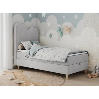 MKS MÖBEL Kinderbett FLOW (Set, Packung, H3-Matratze, Topper, Bettkasten, Jugendbett), Boxspringbett für Kinder, mit hohem Kopfteil, Einzelbett mit Matratze grau