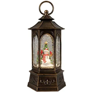 Christmas Paradise LED Laterne Schneelaterne 26 cm, Weihnachtsdeko, zuschaltbare Weihnachtsmusik, LED, warmweiß, schneit im Inneren, bronze bunt