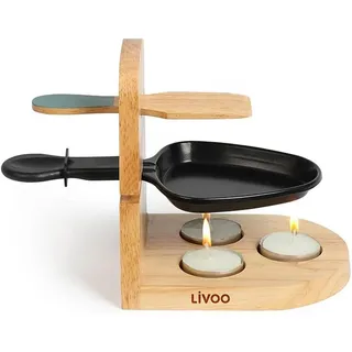 Mini Raclette Set mit Holzgestell Teelicht Pfanne Geschenkidee Livoo MEN397
