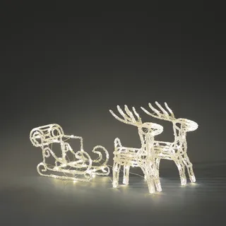 Konstsmide LED Acryl-Set Schlitten mit 2 Rentieren 96 warmweiße LEDs 24V Außentrafo IP44 transparent