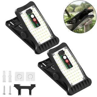 Solarlampen für außen, 2 Stück Clip-on Solarleuchten mit Bewegungsmelder, 70 LEDs & 3 Farbtemperaturen, für Garten Zaun Dachrinnen Beleuchtung