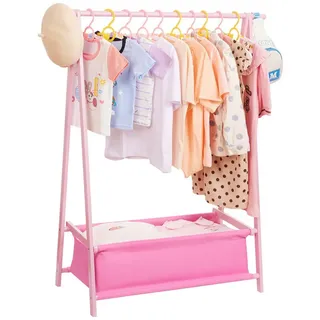 Yorbay Kleiderständer Kinder mit Aufbewahrungsbox, 86x36x106 cm, (Kleiderstange für Kinder), Klappbar rosa