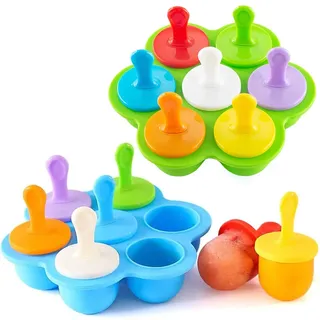 NALCY Mini Silikon Popsicle Form, 2 Stücke 7 Mulden DIY Ice Pop Form mit bunten Kunststoff-Sticks, EIS Makers für Ei, Lollipop und EIS Form Baby Food Storage Container, Antihaft Ice Cube Tray