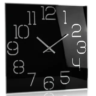 FLEXISTYLE Wanduhr groß 50cm schwarz Holz modern lautlos ohne Tickgeräusche Zahlen Design Wanddekoration Wohnzimmer Küche Büro Badezimmer Elegante große wall Clock minimalistisch
