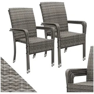 Juskys Polyrattan Gartenstühle Yoro 4er Set - Stuhl mit Armlehnen - Rattan Stühle stapelbar Grau-meliert