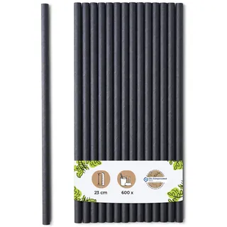 BIOZOYG 600 Stück Jumbo Papiertrinkhalme 23cm,  Ø8mm, schwarz, Strohhalme, Saugrohre, Trinkröhrchen, dicke XL Getränkerohre für Smoothies und Shakes
