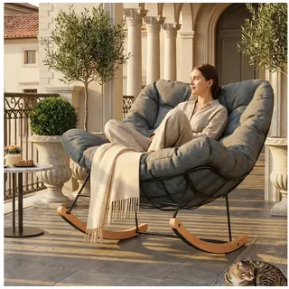 FLEXISPOT Schaukelsessel Komfortabler Loungesessel, Gartenliege mit Kopfkissen (mit sanfter Schaukelfunktion, Kopfkissen & stabilem Metallrahmen, inkl. Kuscheldecke 130×170 cm), ideal für Balkon, Terrasse, Garten & Wohnzimmer grau