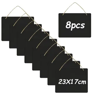 8 Stück Kreidetafel zum Aufhängen 23x17cm, Doppelseitig Kleine Kreidetafeln mit Schnur, Tafeln zum Beschriften, Kreidetafel Türschild Könnenl für Hochzeit, Küche Wand, Menü, Tischdekoration