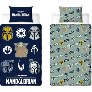 Disney Mandalorian Offiziell Lizenziertes Einzelbettwäsche-Set | Wendbares, beidseitiges Bettwäsche-Set mit passendem Kissenbezug | Design „Friend“ mit Yoda | Polycotton