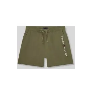 Badehose mit Label Print, Oliv, XXL