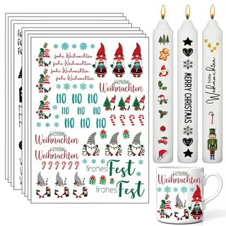 LYNBLY Kerzentatoo Weihnachten Kerzenfolie, Weihnachts Kerzen Sticker, Wasserschiebefolie, DIY Stabkerzen Sticker, Kleine Kerzen, Keramik Tassen