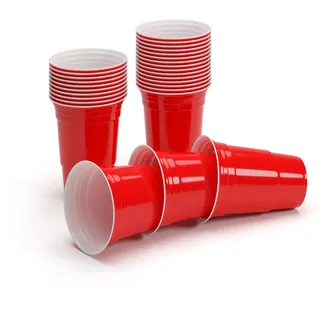 BeerCup Bierpong Becher Set, 50 Bierpong Becher, Red Cups, Bierpong Becher Set Spülmaschinenfest, Partybecher, Wiederverwendbare Beer Pong Becher, Plastikbecher, Beerpongbecher in Rot