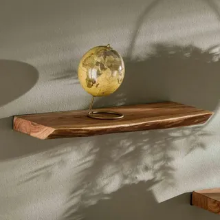 famlights Ringo-Living Massivholz Schweberegal Baumkante in Natur-dunkel, Holzregal Landhaus Wandregal aus Akazienholz, Schlichtes Holz, Natur Holzbrett Wand, 20 x 60 x 4 cm