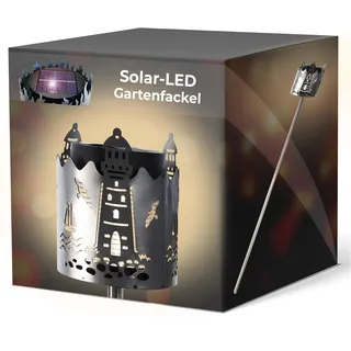 Novaliv Gartenfackel LED Solar Motiv Leuchtturm - Rost Lampe Gartenlampe LED Leuchte für draußen Gartenleuchte Fackel Garten