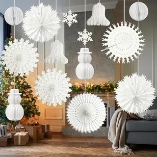 Papier-Schneeflocken Deko Weihnachtsdeko Süße Komplet 14 Stück Weiß