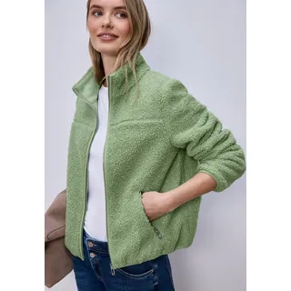 Fellimitatjacke STREET ONE, Damen, Gr. 44, grün (bright pistachio), Stoff;Plüsch, 100% Polyester, unifarben, normal normal, hoch geschlossener Ausschnitt, elastischer Bund, Jacken, aus Lammfell-Imitat