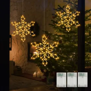 Weihnachtsbeleuchtung Fenster 3 Stück,Weihnachtsdeko Deko LED Schneeflocken Weihnachten,Schneeflocke Weihnachtsstern Fenster Tür, Lichterkette Fensterdeko Weihnachtsdeko Innen Außen für Party,Balkon