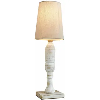 LOBERON Tischlampe Yernisto - Holzfuß mit White-Washed-Finish - Schmales Design - Tischleuchte - Wohnaccessoire - Kiefernholz - Leinen - Polyester, antikweiß