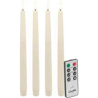 Candela Lights LED Echtwachs Stabkerze 4er Set rustic cream H:26,5xØ2,2cm mit Timerfunktion & Fernbedienung Dinnerkerzen dimmbar Tafelkerzen Spiralkerzen