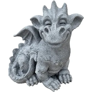 stoneandstyle Drache Cristiano – Gartenfigur aus Steinguss, frostfest | Freundlich lächelnder Drache Cristiano