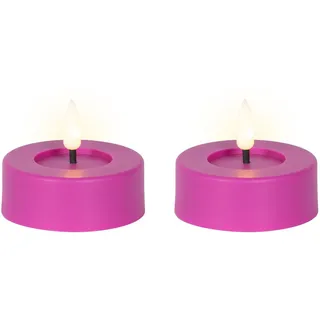 Lumineo LED-Teelichter, Timer, warmweiß, LED Teelichter 6,5x5cm mit Timer Outdoor 2 Stück Lila / Warmweiß lila