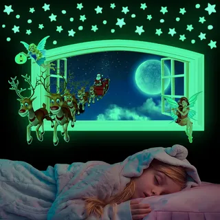 Weihnachten Wandtattoo Kinderzimmer Mädchen Junge, Leuchtsterne Selbstklebend Wandaufkleber, Leuchtender Sterne Wandsticker, Sternenhimmel Leuchtsticker, Wandbild für Schlafzimmer Deko Weihnachten