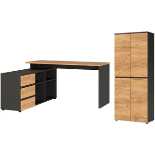 Germania Büromöbel-Set "Lissabon", braun (graphit, navarra, eiche, nachbildung), H:197cm T:145cm, Arbeitsmöbel-Sets, Büromöbel-Set