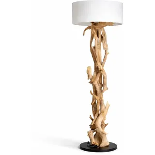 BLUMA Stehlampe 180 cm | Handgefertigte Treibholz Stehlampe aus Teakholz – rustikale Stehleuchte Holz mit E27 Fassung | Modern und natürlich lampe aus Holz mit Lampenschirm für das Wohnzimmer