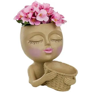 [pflanztopf] Besorgter Blumentopf, Kunstharz, Beiges Gesicht, Niedlich, 420 G Mit Abflussloch, 15 X 17 X 18 Cm